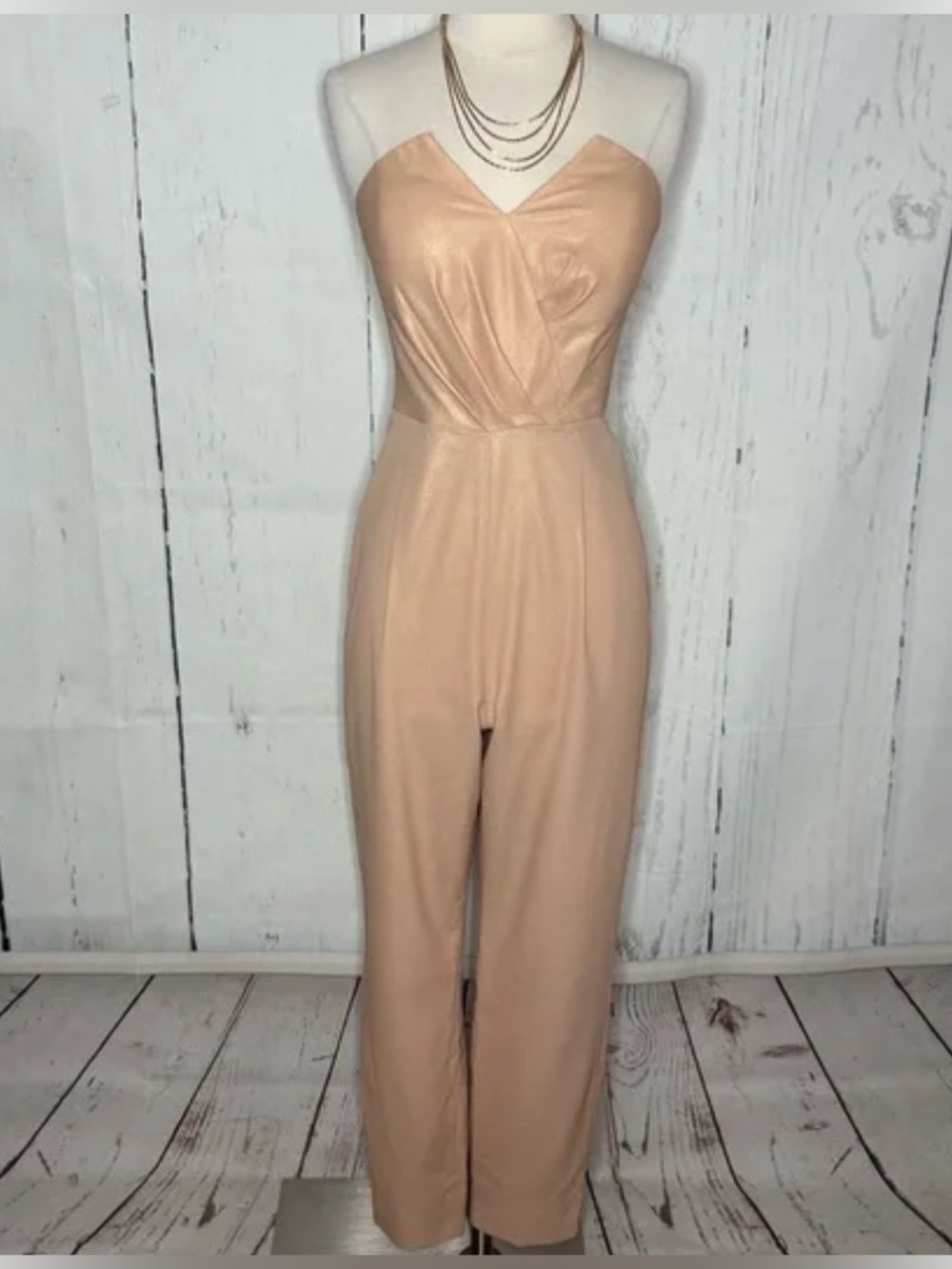 Women’s Bebé Natalie Metallic Gold Foil Strapless Jumpsuit